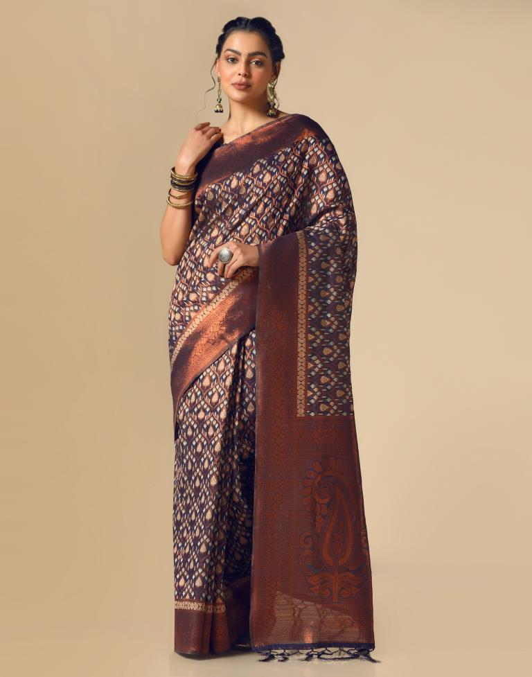 Brown Banarasi Cotton Saree | Leemboodi