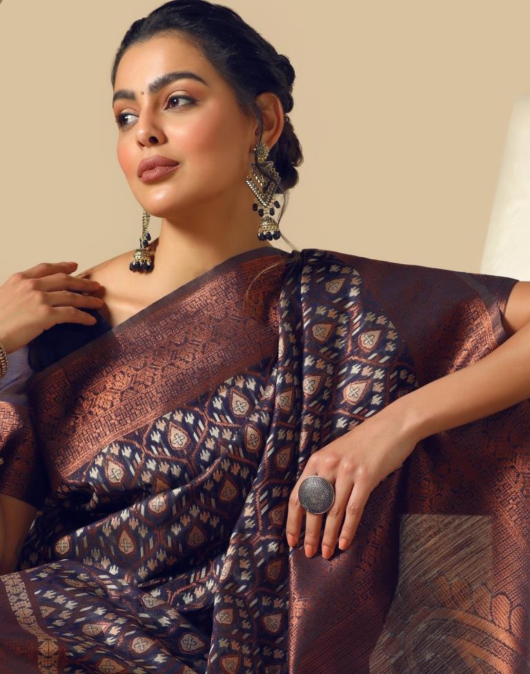 Brown Banarasi Cotton Saree | Leemboodi