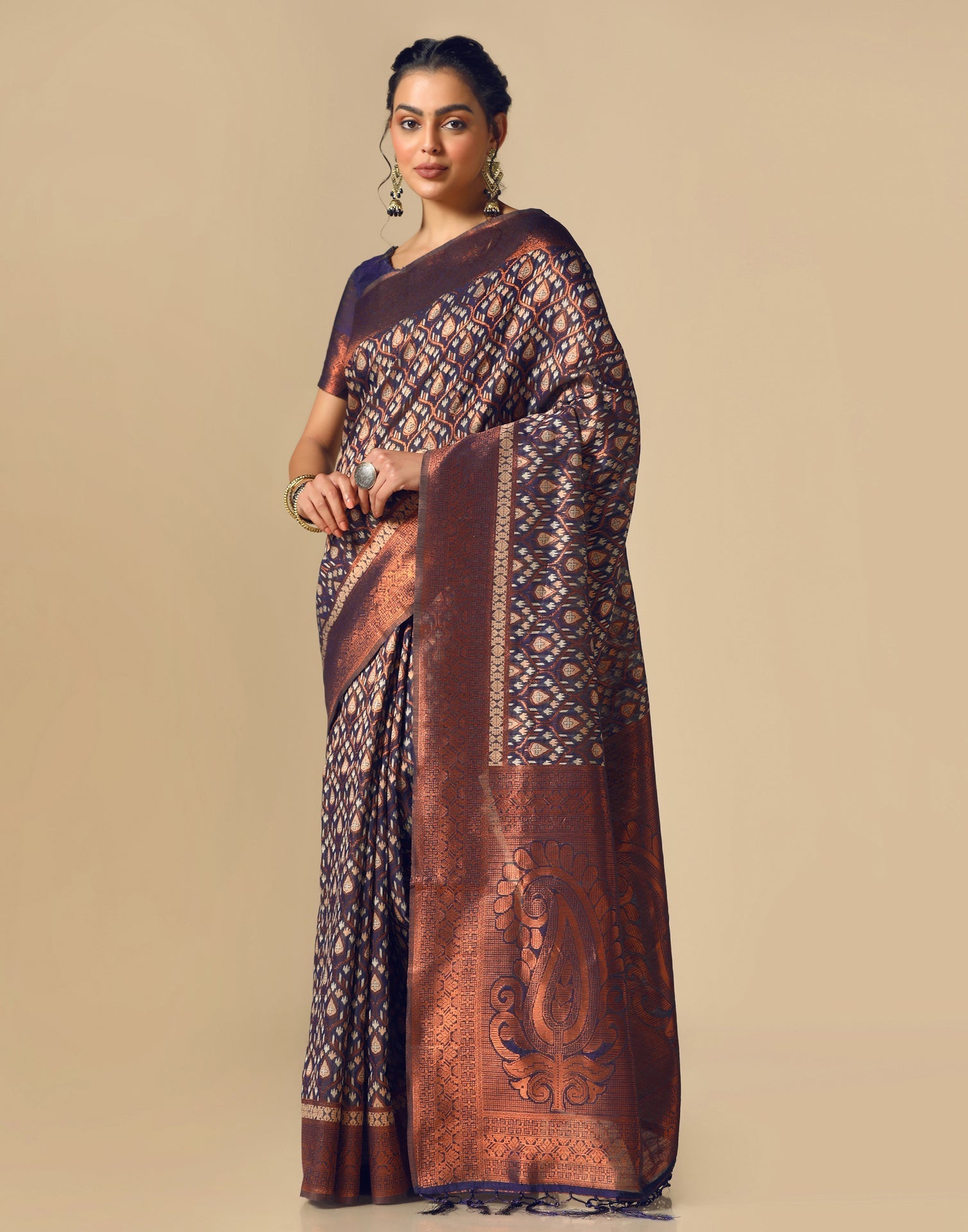 Brown Banarasi Cotton Saree | Leemboodi