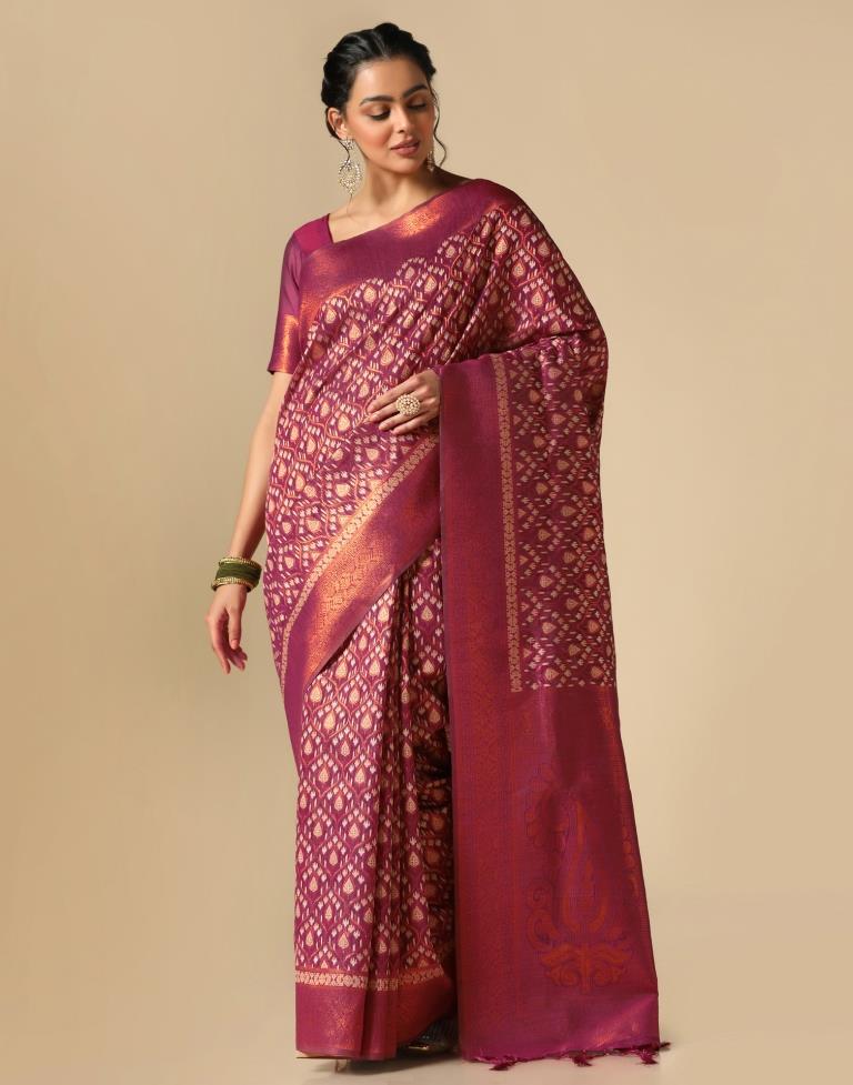 Maroon Banarasi Cotton Saree | Leemboodi