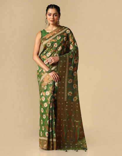 Olive Green Banarasi Cotton Saree | Leemboodi