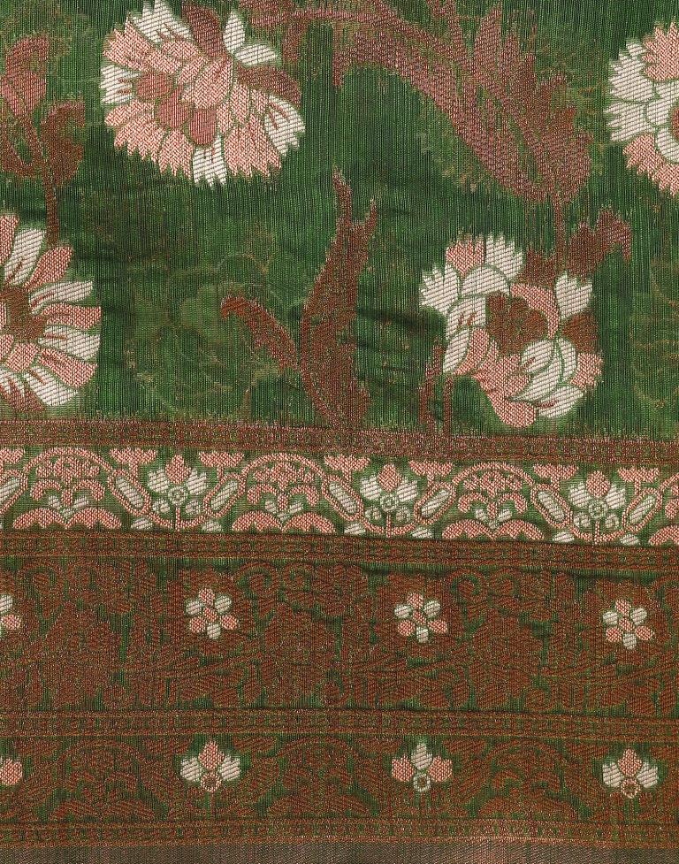 Olive Green Banarasi Cotton Saree | Leemboodi