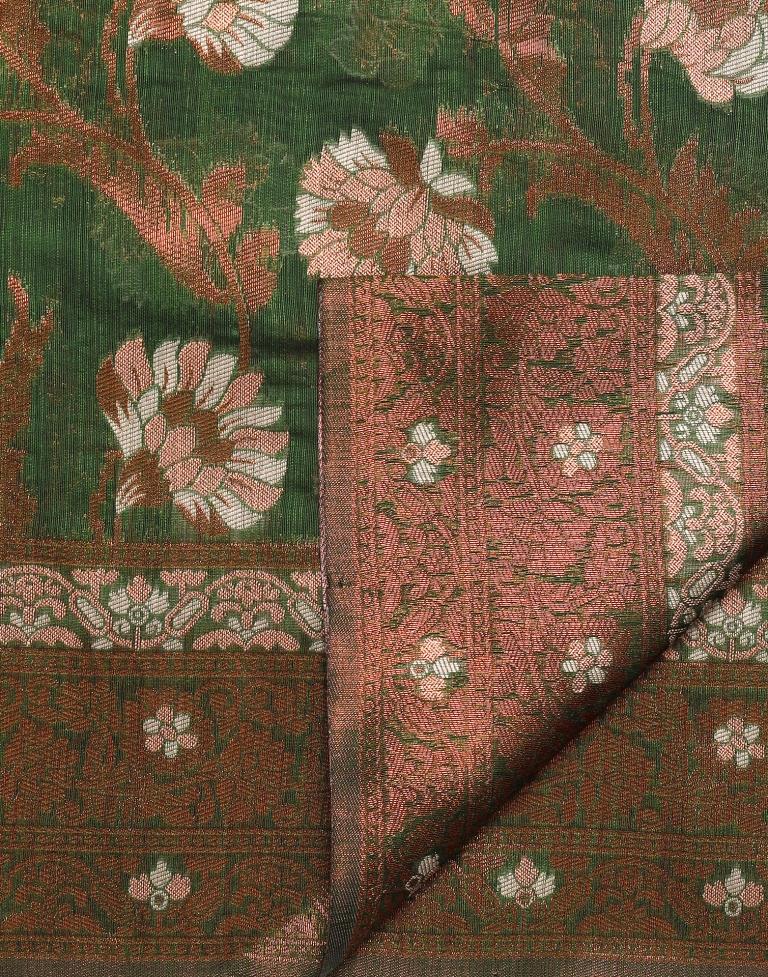 Olive Green Banarasi Cotton Saree | Leemboodi