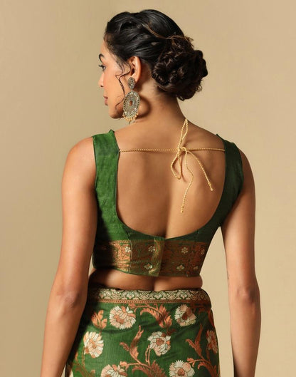Olive Green Banarasi Cotton Saree | Leemboodi