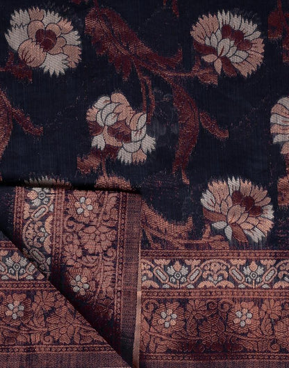 Dark Blue Banarasi Cotton Saree | Leemboodi