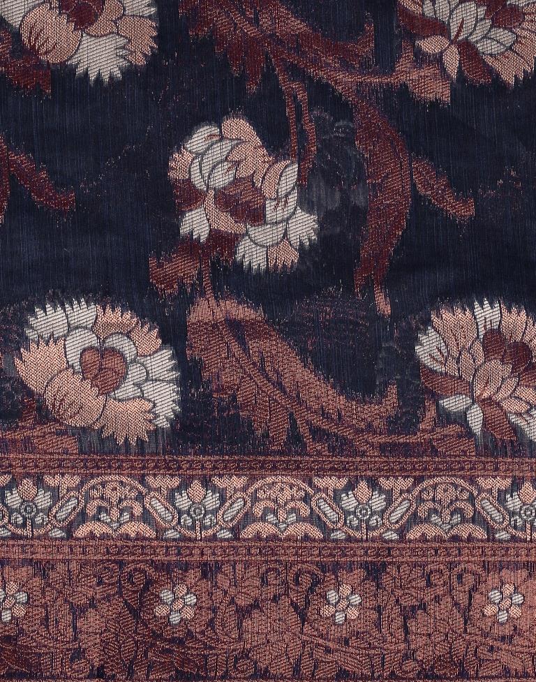 Dark Blue Banarasi Cotton Saree | Leemboodi