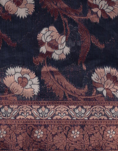 Dark Blue Banarasi Cotton Saree | Leemboodi