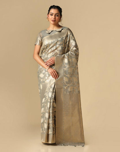 Grey Banarasi Cotton Saree | Leemboodi