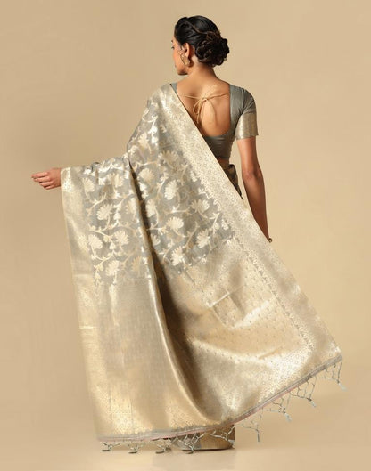 Grey Banarasi Cotton Saree | Leemboodi