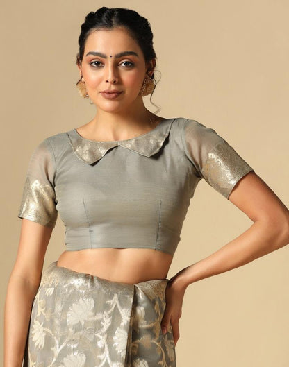 Grey Banarasi Cotton Saree | Leemboodi