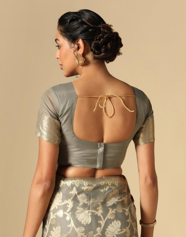 Grey Banarasi Cotton Saree | Leemboodi