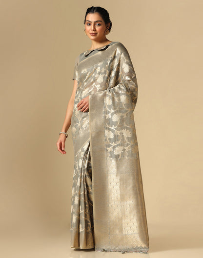 Grey Banarasi Cotton Saree | Leemboodi
