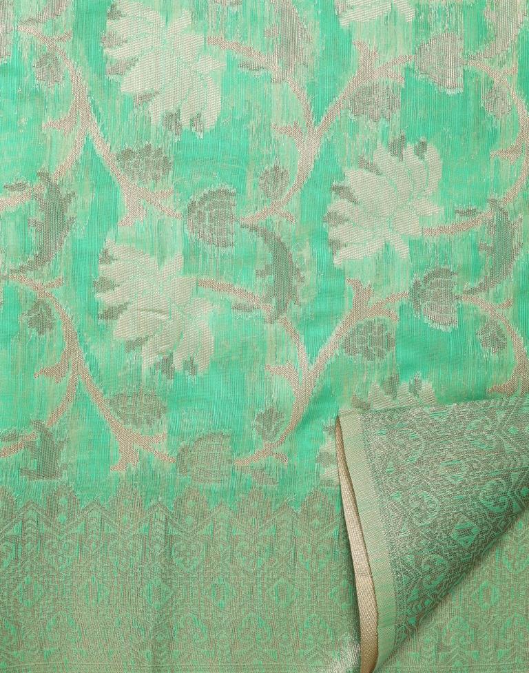 Turquoise Green Banarasi Cotton Saree | Leemboodi