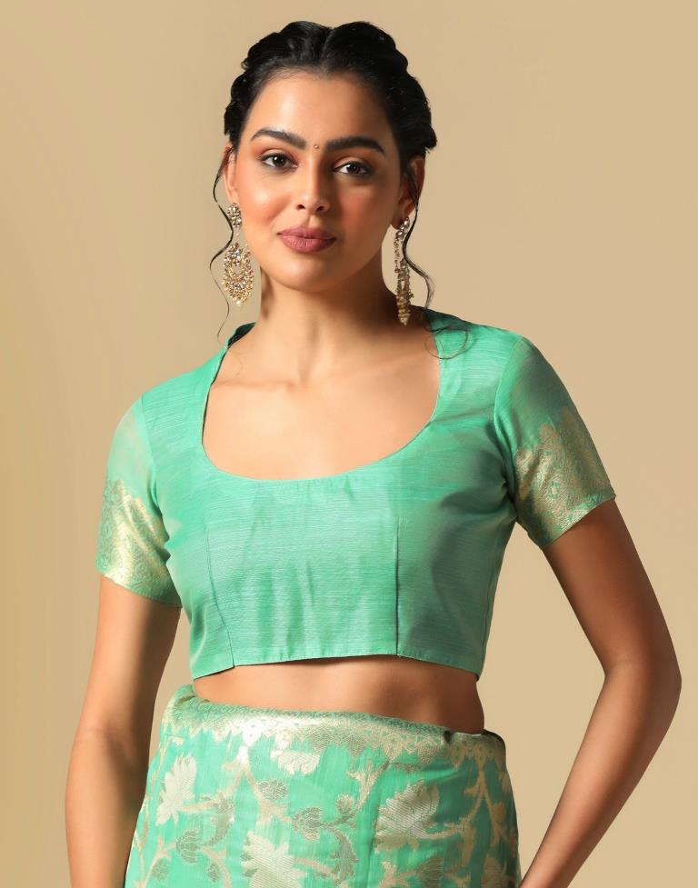 Turquoise Green Banarasi Cotton Saree | Leemboodi