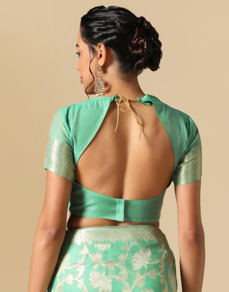 Turquoise Green Banarasi Cotton Saree | Leemboodi