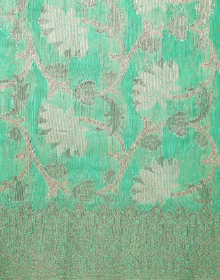 Turquoise Green Banarasi Cotton Saree | Leemboodi
