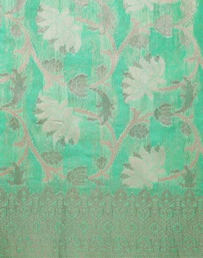 Turquoise Green Banarasi Cotton Saree | Leemboodi