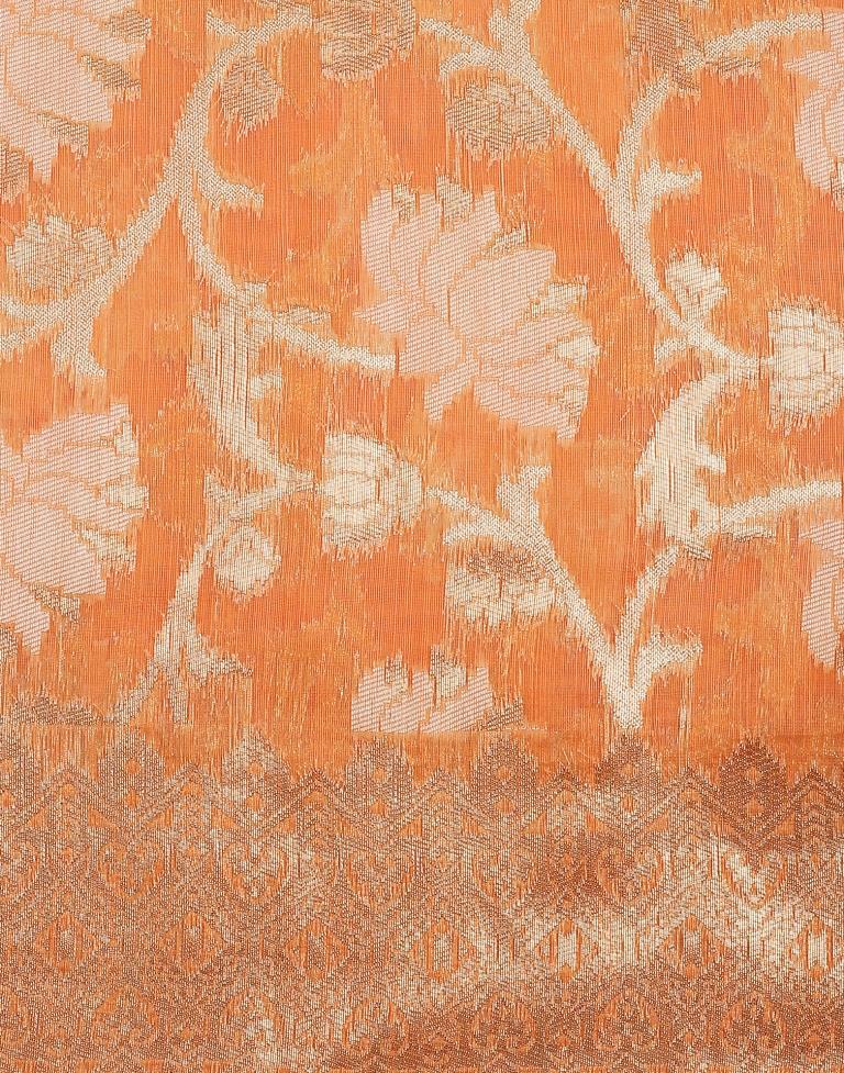Orange Banarasi Cotton Saree | Leemboodi