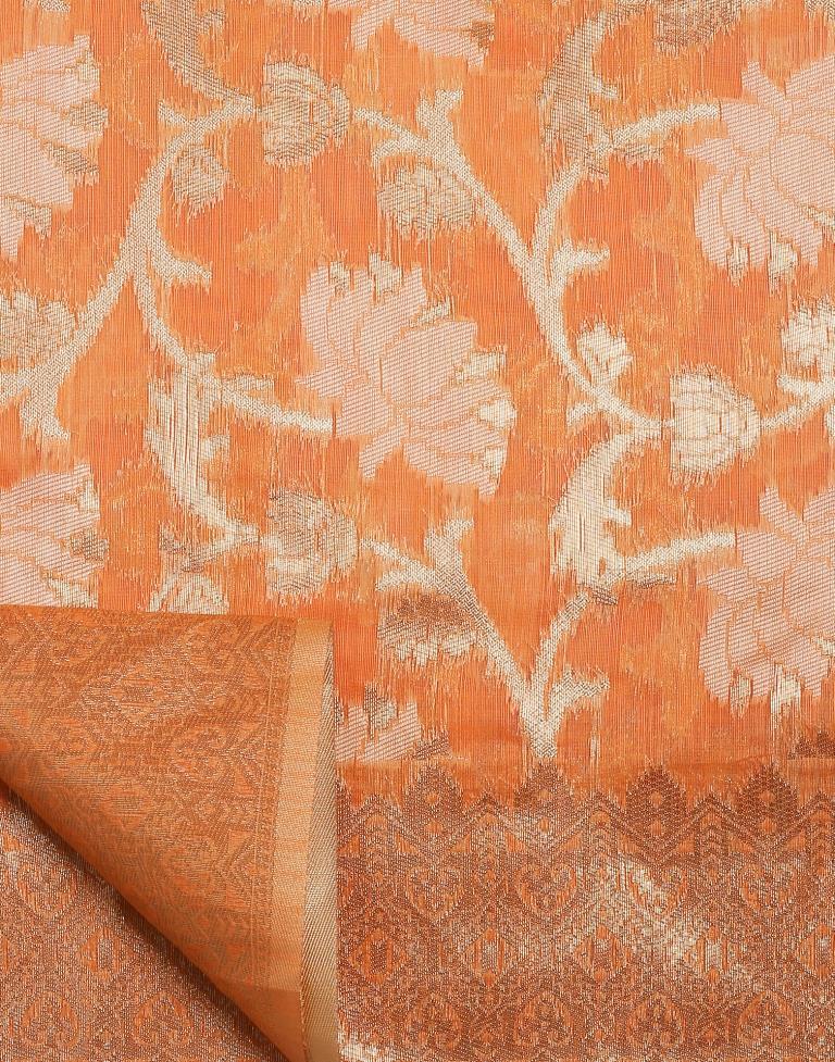 Orange Banarasi Cotton Saree | Leemboodi