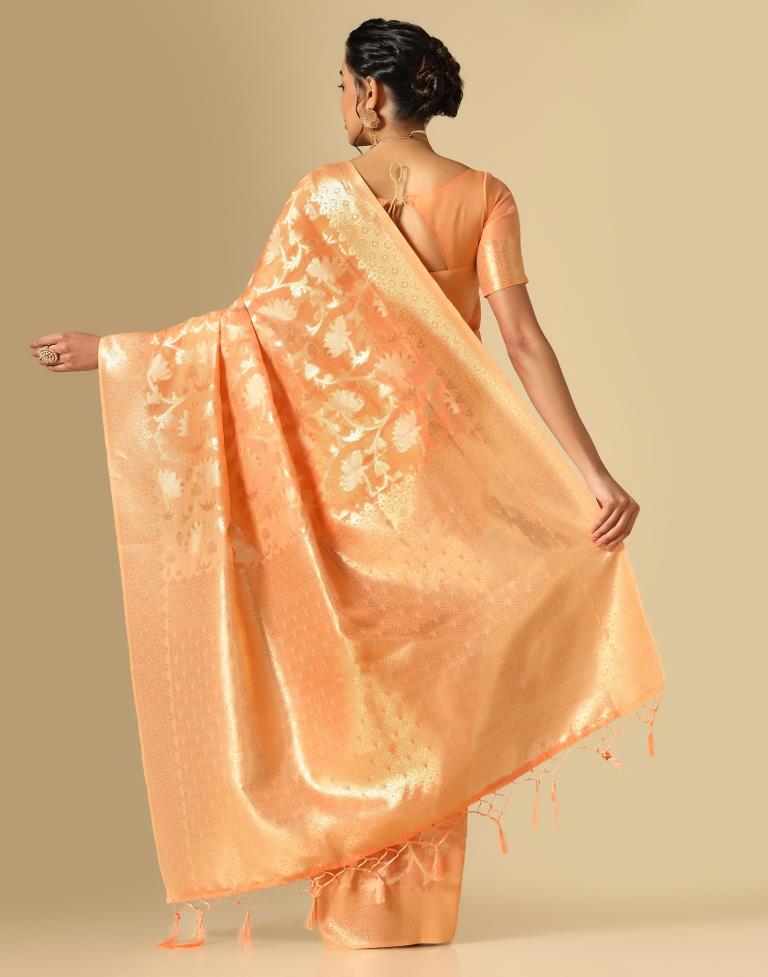 Orange Banarasi Cotton Saree | Leemboodi