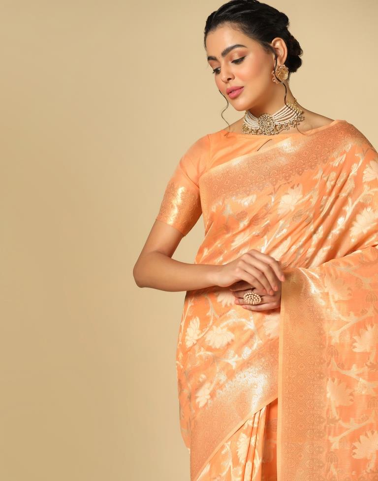 Orange Banarasi Cotton Saree | Leemboodi