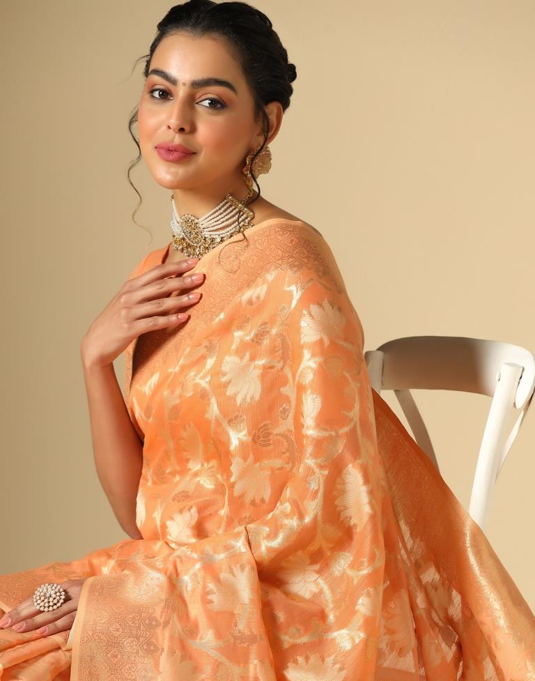 Orange Banarasi Cotton Saree | Leemboodi