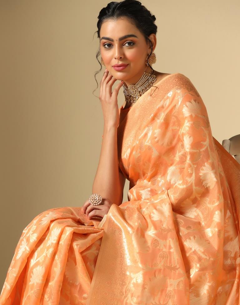 Orange Banarasi Cotton Saree | Leemboodi