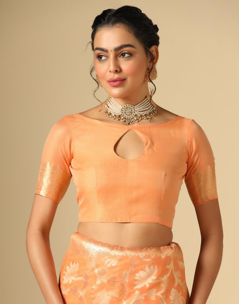 Orange Banarasi Cotton Saree | Leemboodi