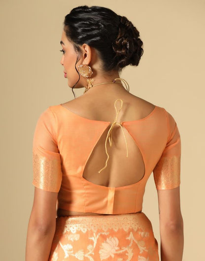 Orange Banarasi Cotton Saree | Leemboodi