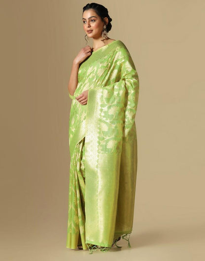 Light Green Banarasi Cotton Saree | Leemboodi