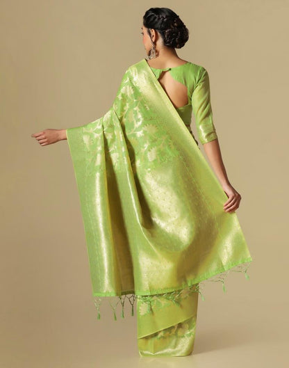 Light Green Banarasi Cotton Saree | Leemboodi