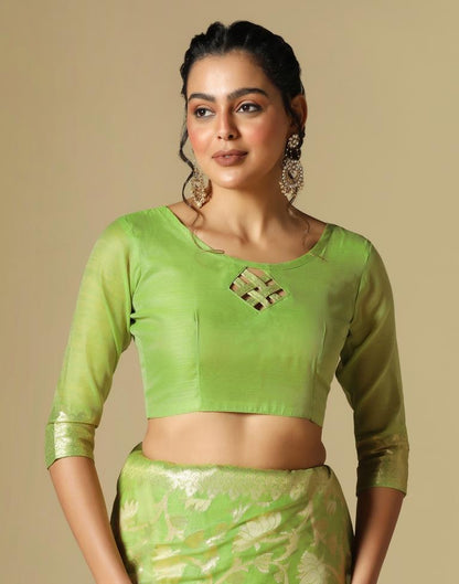 Light Green Banarasi Cotton Saree | Leemboodi