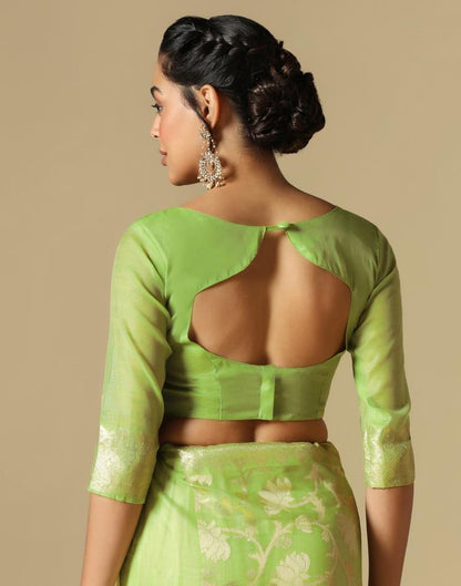 Light Green Banarasi Cotton Saree | Leemboodi