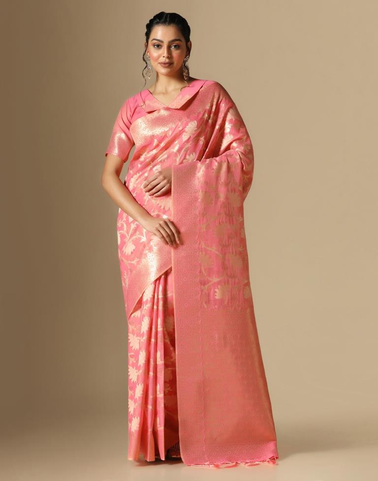 Pink Banarasi Cotton Saree | Leemboodi