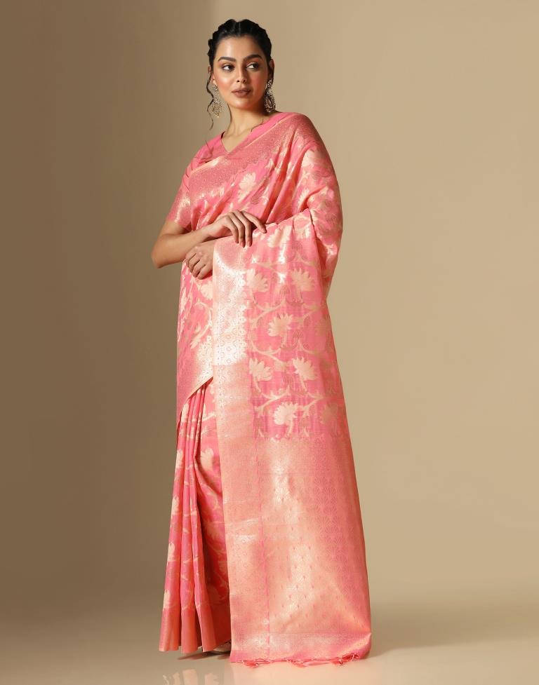 Pink Banarasi Cotton Saree | Leemboodi
