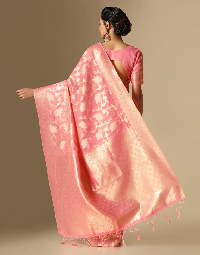 Pink Banarasi Cotton Saree | Leemboodi