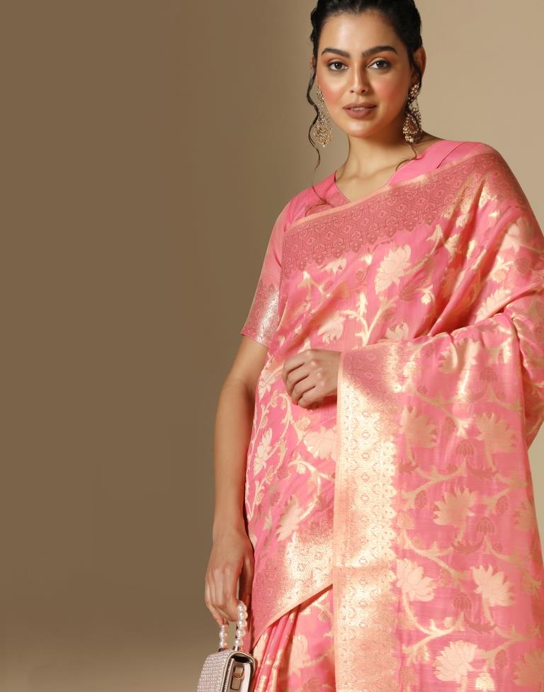 Pink Banarasi Cotton Saree | Leemboodi