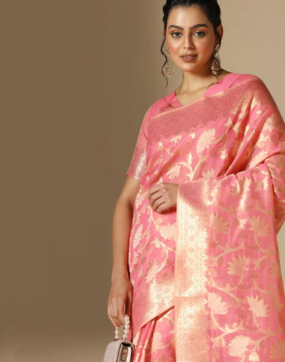 Pink Banarasi Cotton Saree | Leemboodi