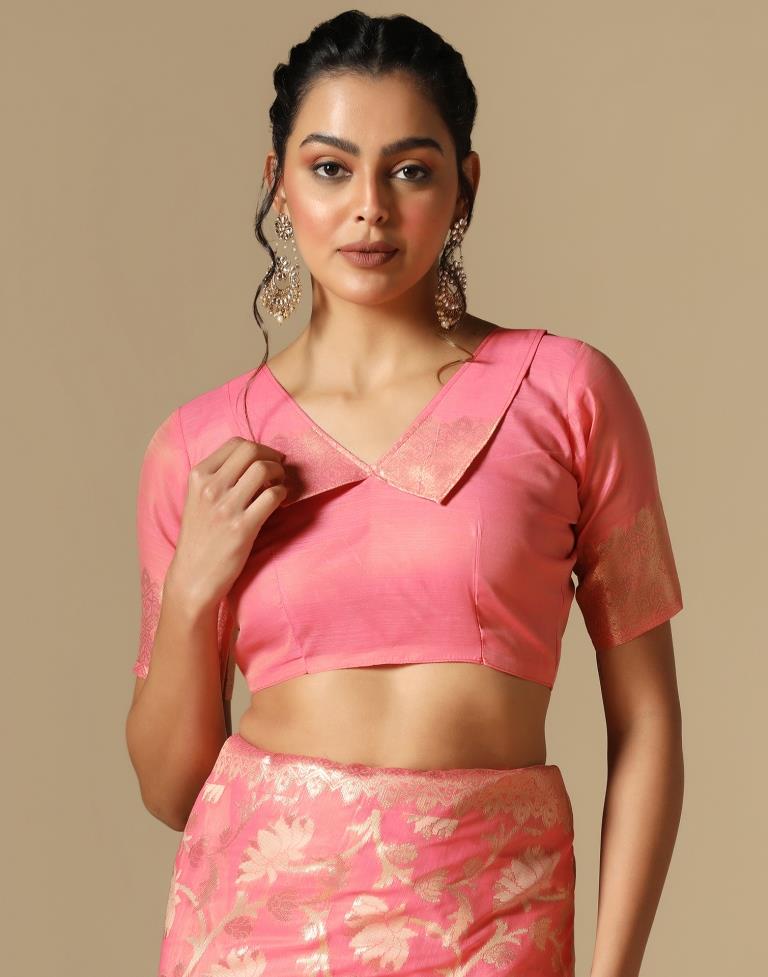 Pink Banarasi Cotton Saree | Leemboodi