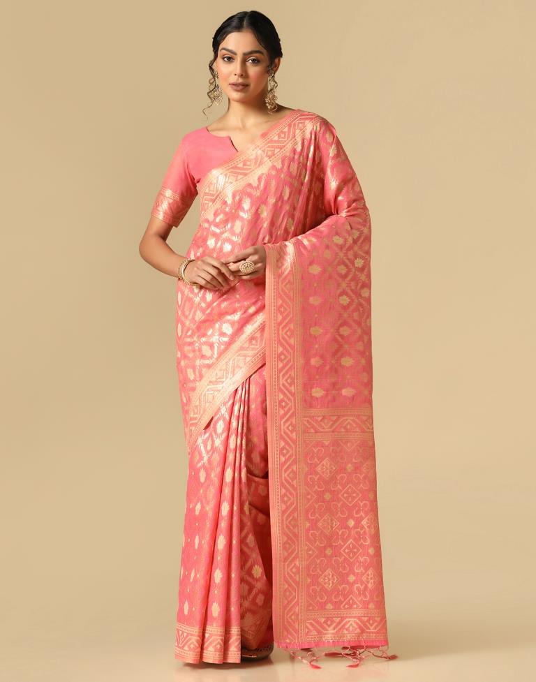 Pink Banarasi Cotton Saree | Leemboodi