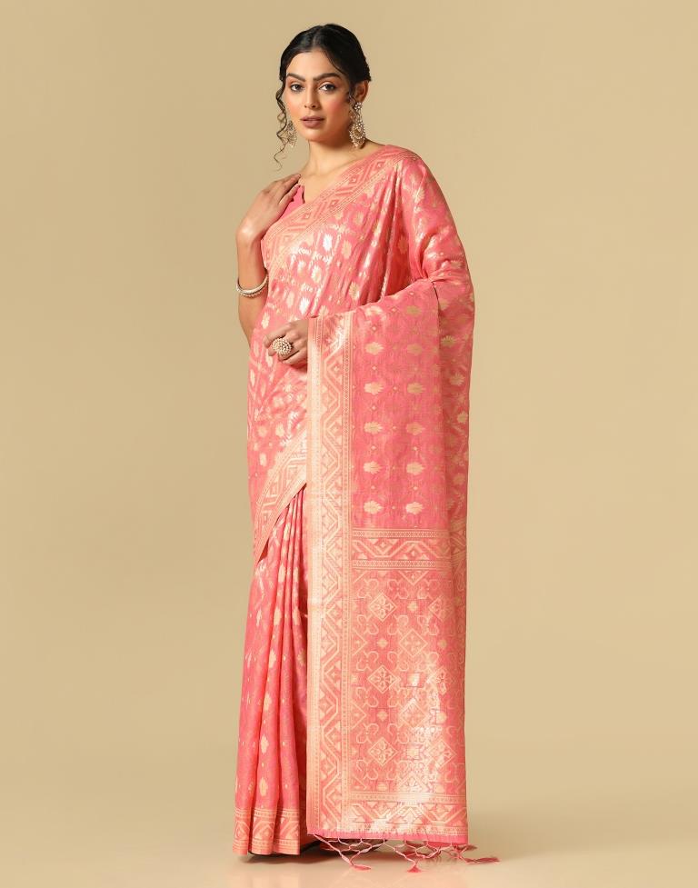 Pink Banarasi Cotton Saree | Leemboodi