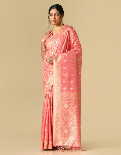 Pink Banarasi Cotton Saree | Leemboodi