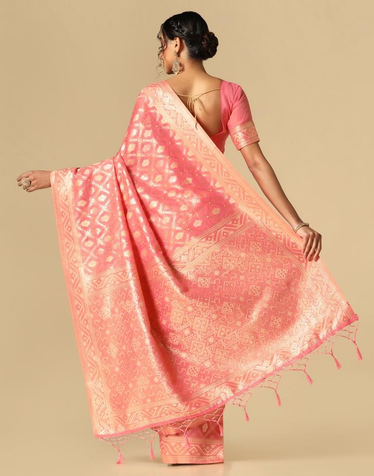 Pink Banarasi Cotton Saree | Leemboodi