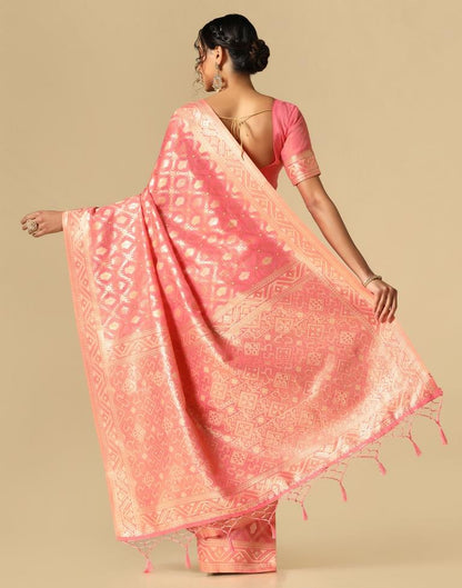 Pink Banarasi Cotton Saree | Leemboodi