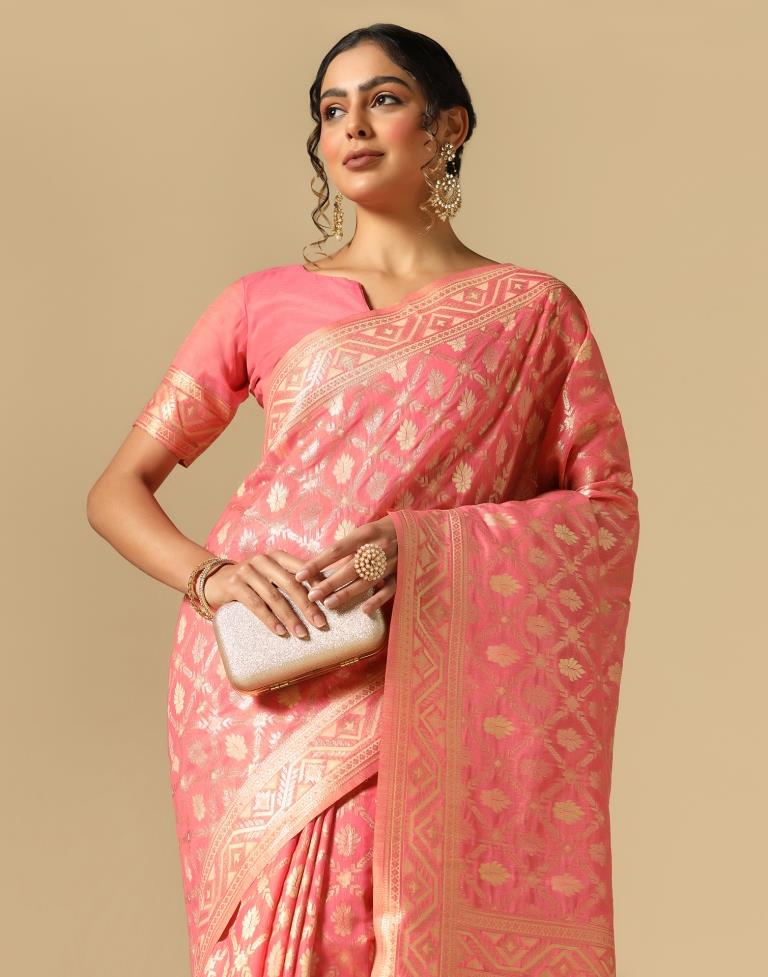 Pink Banarasi Cotton Saree | Leemboodi