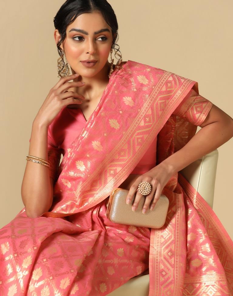 Pink Banarasi Cotton Saree | Leemboodi