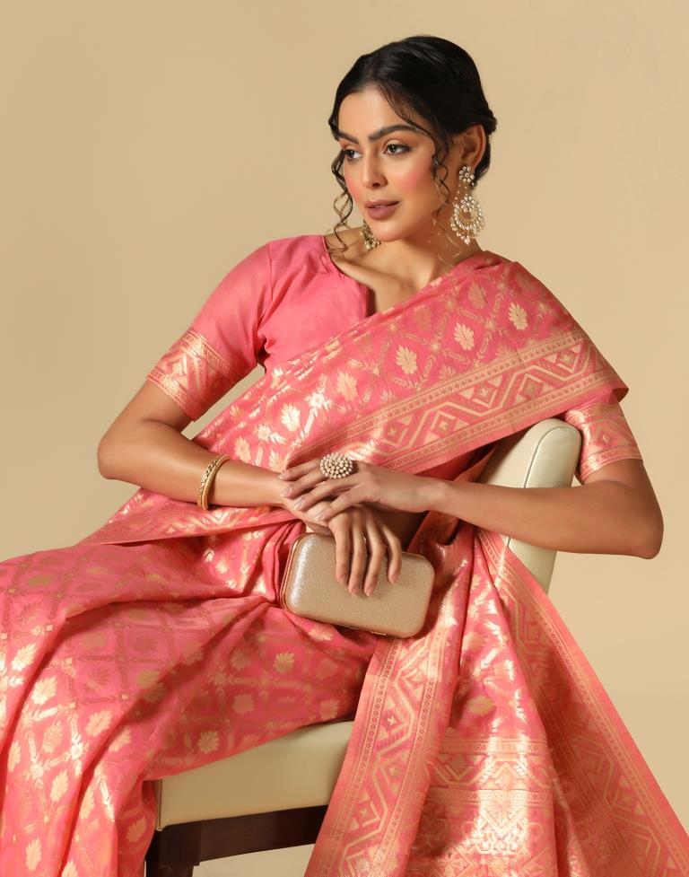 Pink Banarasi Cotton Saree | Leemboodi