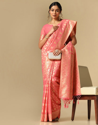 Pink Banarasi Cotton Saree | Leemboodi