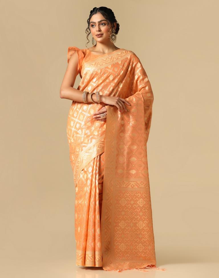 Orange Banarasi Cotton Saree | Leemboodi