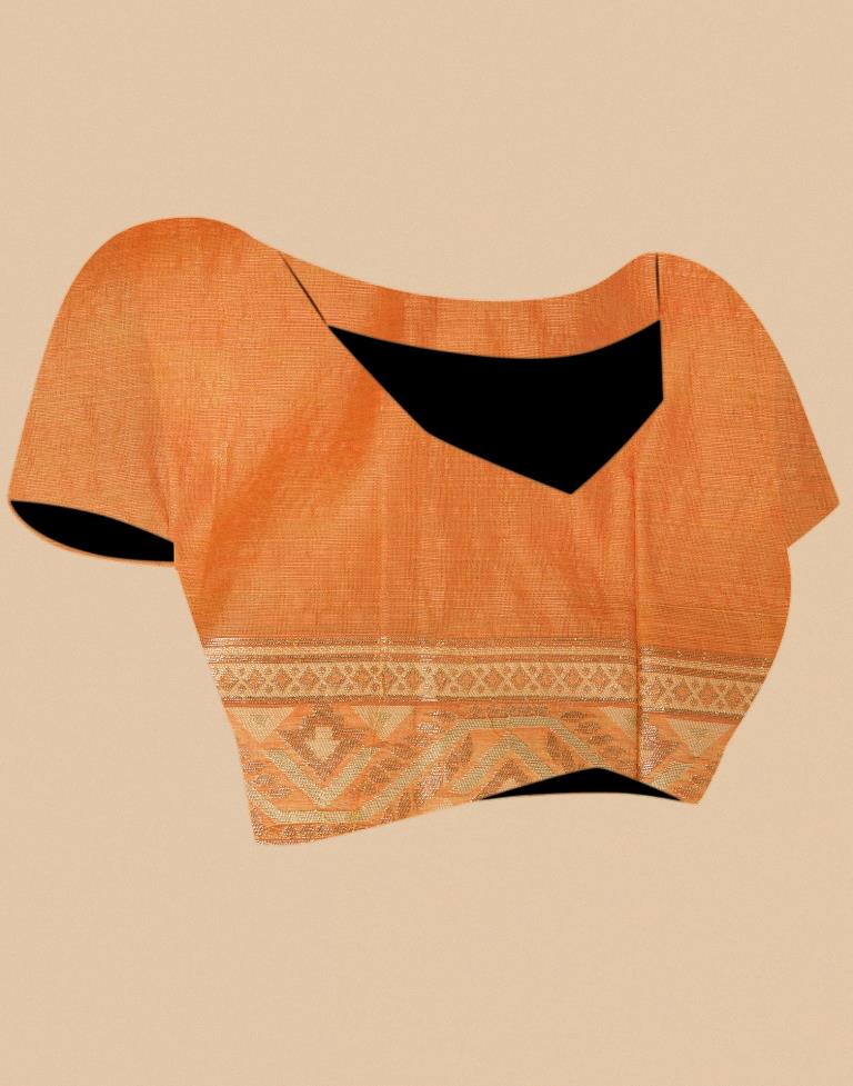 Orange Banarasi Cotton Saree | Leemboodi